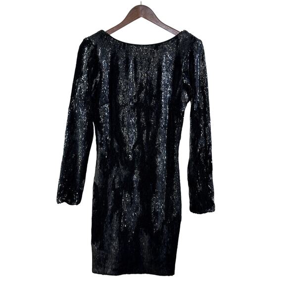 NWT DRESS THE POPULATION Lola Black Contrast Sequin Dress Size L Glam Luxe Chic - Picture 1 of 14